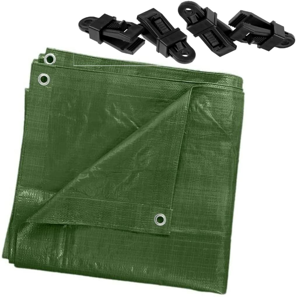 18 Sizes of Heavy Duty Green Tarpaulin Waterproof Cover Sheet + 4 Tarp