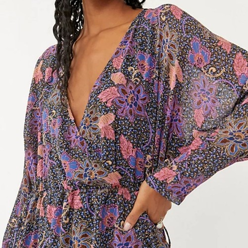 Free People | Teegan Floral V-Neck Dress in Twilight Combo Women Small - Picture 2 of 8