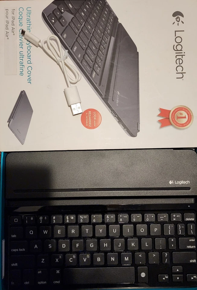 Новый Logitech беспроводной Bluetooth ультратонкая клавиатура чехол i5 для iPad воздуха - черный - Изображение 2 из 4