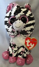 ZOEY - ZEBRA - Ty FLIPPABLES Sequin Beanie 6" Boos  NEW with MINT TAGS