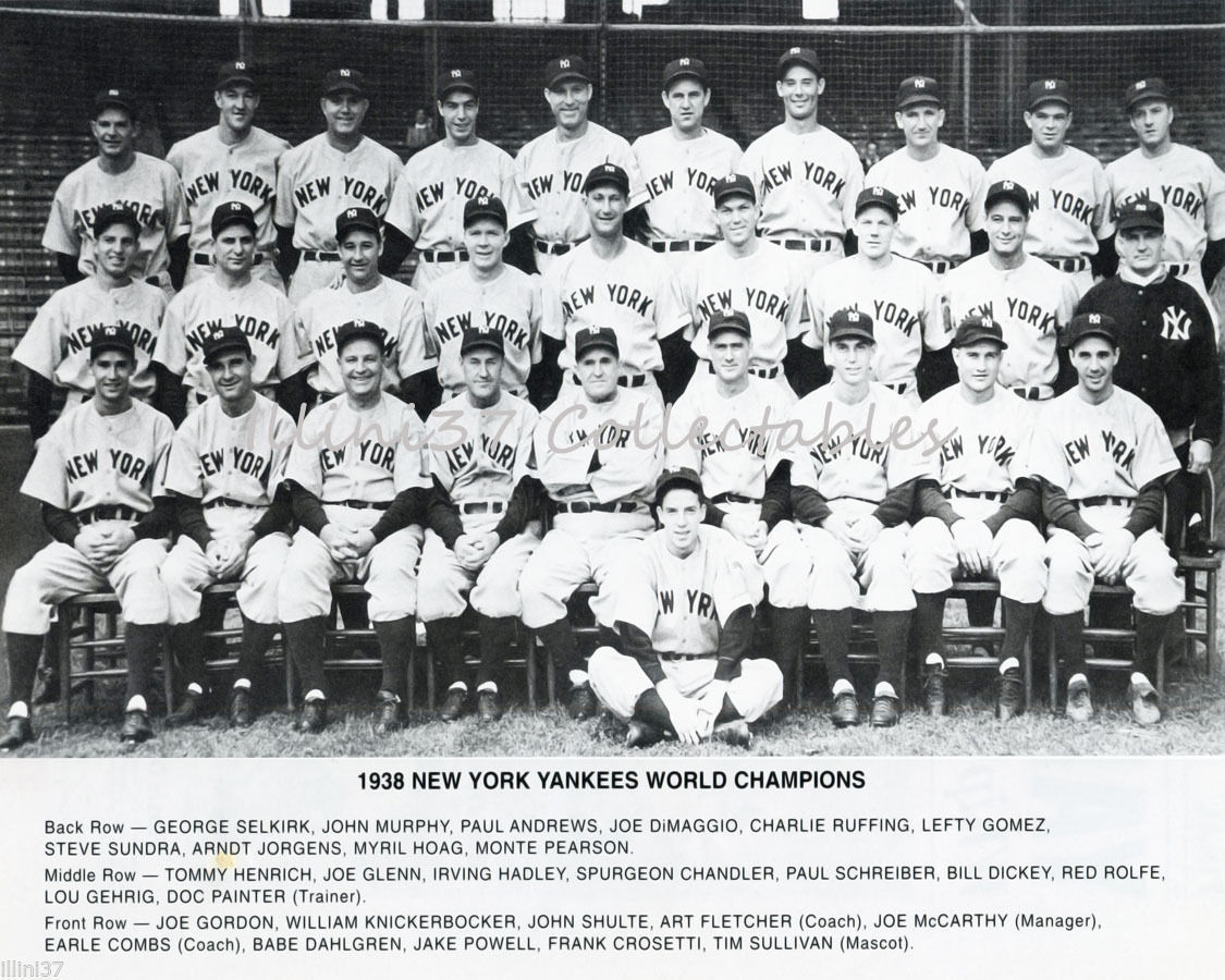 1938 NEW YORK YANKEES BASEBALL WORLD SERIES CHAMPIONS 8X10 TEAM
