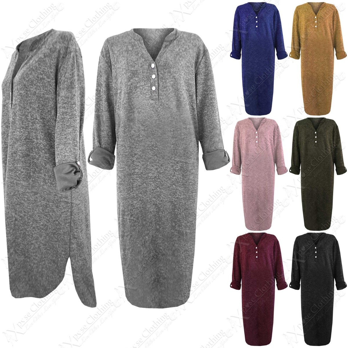 NEW OVERSIZED WOMENS MARL KNIT JUMPER DRESS LADIES SPLIT LONG HI LO DIP HEM  TOP | eBay