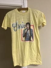 Vintage 1970's Elvis Iron On Screen Print Single Stitch Yellow T Shirt Size M RN