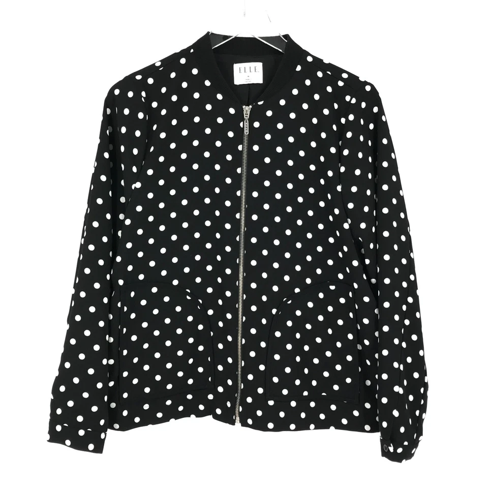 ELLE женщин Bomber куртка средний черный полный молнии карманы с подкладкой белый горошек - Изображение 2 из 4