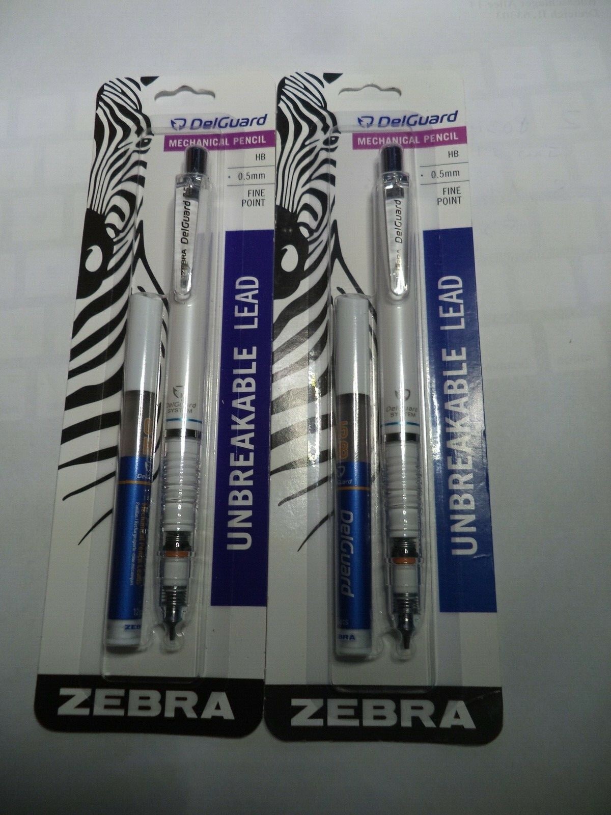 2 Zebra Delguard Mechanical Pencil Unbreakable Lead .5mm Fine Point