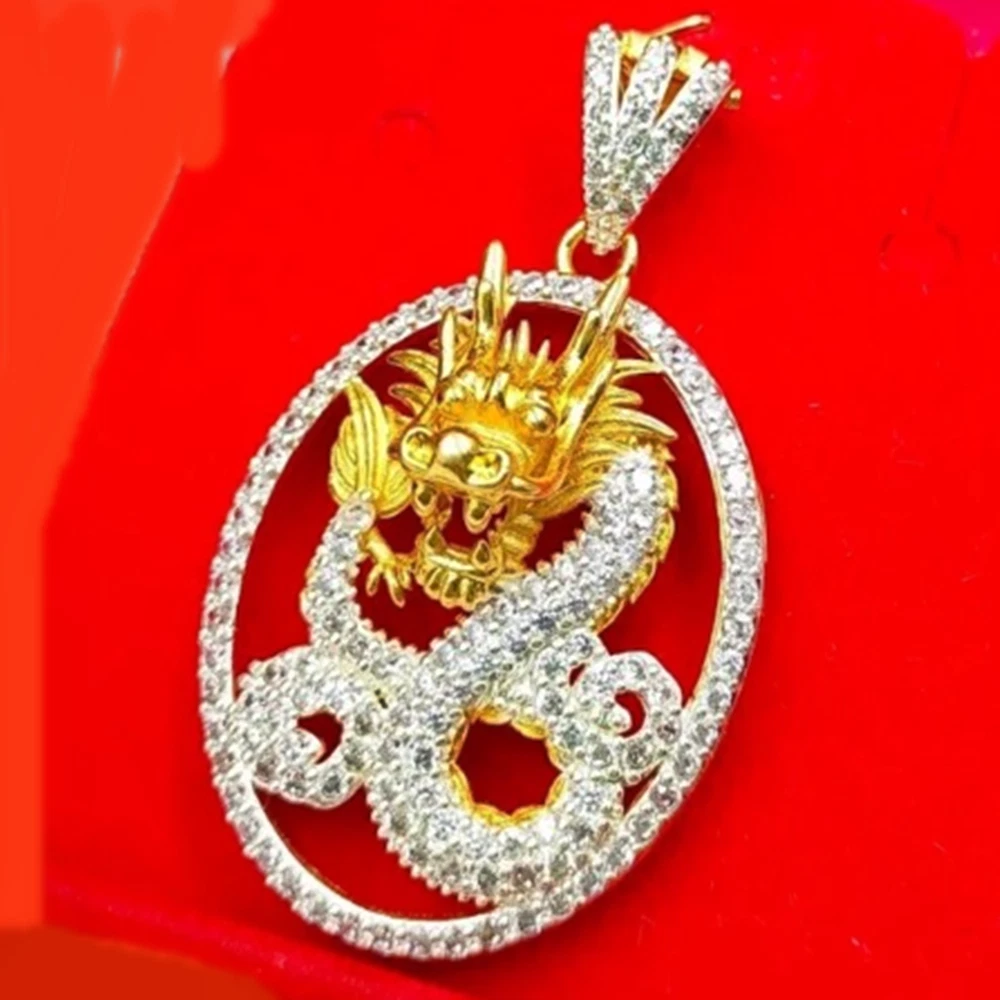 Dragon Naga Lucky Pendant White Gems Jewelry Gold Micron Thai Buddha Amulet - Picture 1 of 6