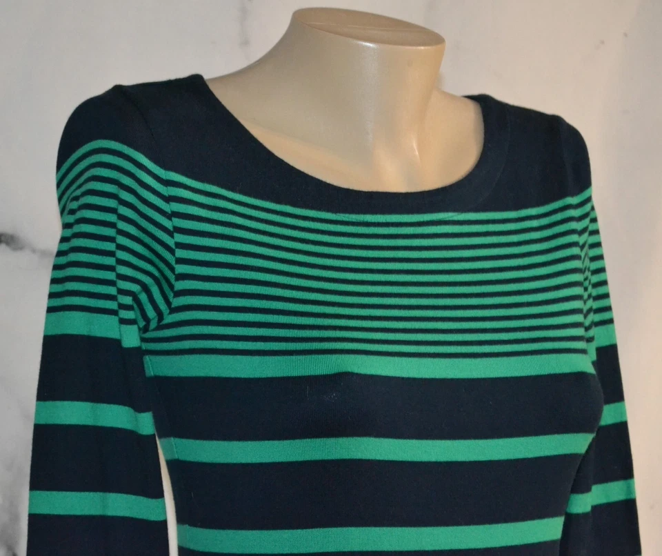 BANANAREPUBLIC зеленый синий в полоску платье XXS длинные рукава 100% хлопок без подкладки - Изображение 3 из 4