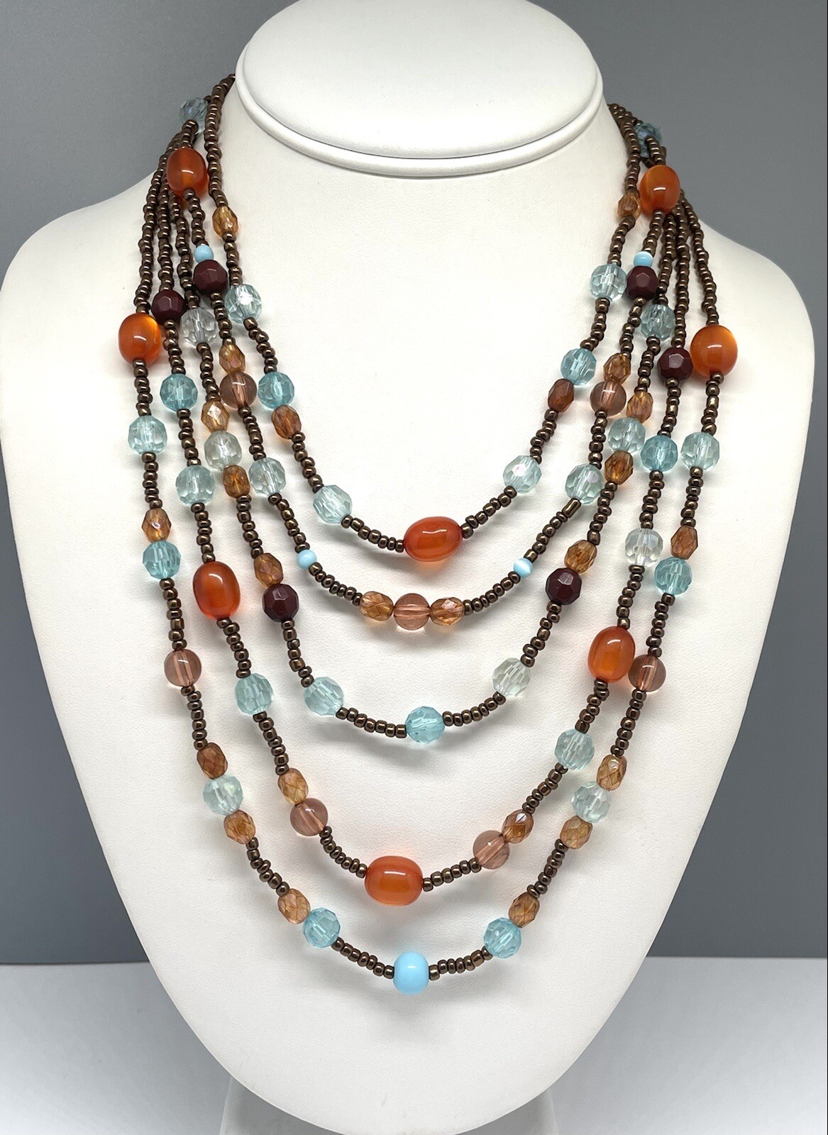 Five String Multicolored Bead Statment 19 Inch Ne… - image 1