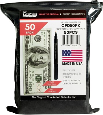 Dri-Mark CFD50PK Counterfeit Bill Detector Marker Pen - Black (50/Pack) USA Made