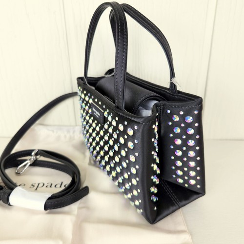 Neu Kate Spade Sam Icon Mini-Tasche mit Kristallverzierung schwarzer Riemen Staubbeutel Party - Bild 2 von 18