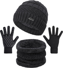 Winter Hat Scarf Gloves Set for Men, 3 Pcs Mens Beanie