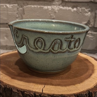 CREATE Signed Pottery Yarn Bowl Blue & Brown
