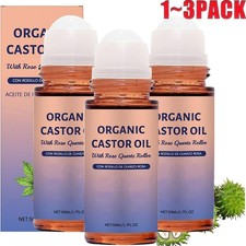 1-3X Organic Golden CastorOil Roll-On with Rose Quartz  100 Pure for Skin 50ML