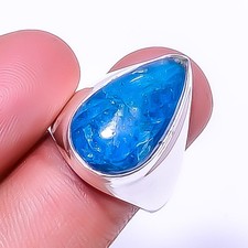 Neon Blue Apatite - Bahia Mines Gemstone 925 Sterling Silver Ring s.8.5 A381