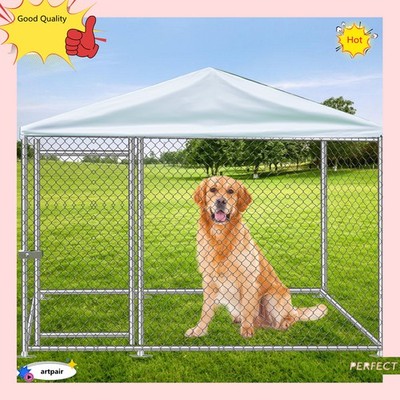 Metal Outdoor Pet Dog Run House Kennel Shade Cage Enclosure w/ Roof Playpen USA