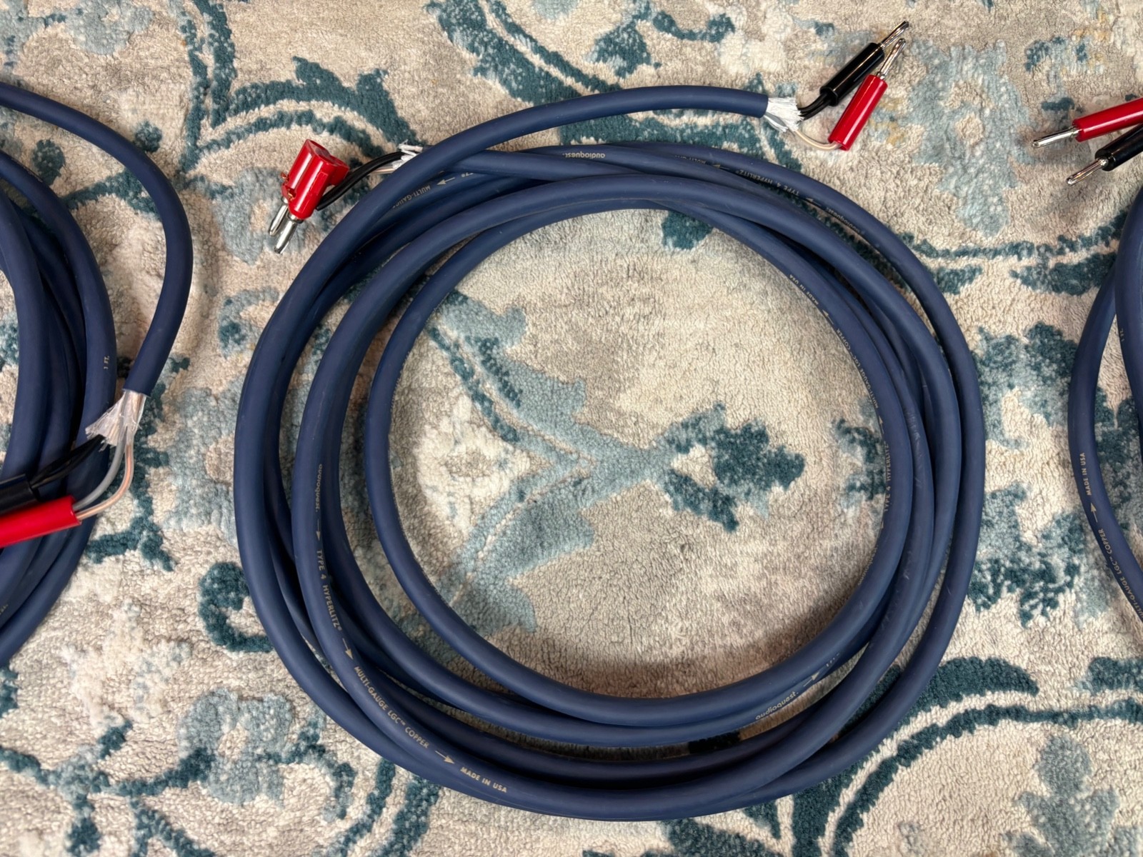 Audioquest Type 4 Speaker Cable Hyperlitz LGC Copper Blue - 15 Ft Trio - Banana