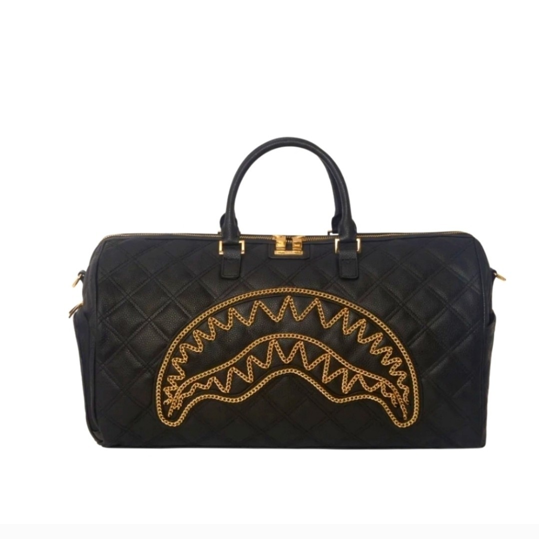 Sprayground Noir Quilt Gold Chain Shark Faux Leather Duffle Bag -Limited Edition