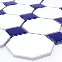 Mosaikmatte Keramik Fliesen Octagon Belami Weiss Blau Badezimmer KüChen Wand WC