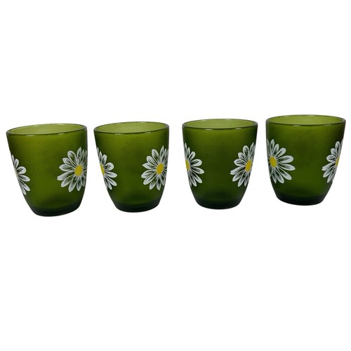 Vtg Set 4 HJ Stotter NY Floral Daisy Acrylic 3.75" Cups MCM Retro Green 60s 70s - Picture 3 of 11
