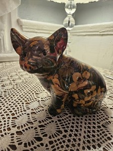 Vintage 1990s Decorative Floral Ceramic Pig Decoupage Figurine Statue