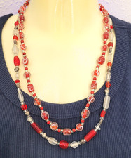Vintage Red Clear Glass Bead Necklaces 21" and 23"