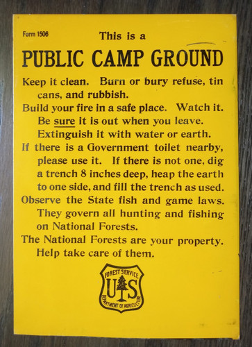old vintage national forest service metal sign Public Camp Ground fish hunt camp