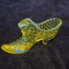 Fenton Vaseline Uranium Glass Opalescent Hobnail Cat Design Shoe/Slipper