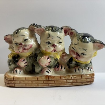 Vintage Ceramic Three Kittens Figurine Japan Style Hand Painted Cat Trio