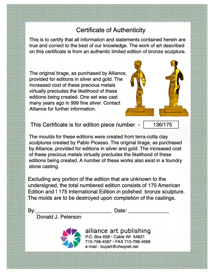 Escultura de bronce L'HOMME & LA FEMME - Moldes fundidos en terricota por Picasso Foto 4 de 4