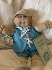 Vintage Cabbage Patch Kid Preemie Doll Blue Outfit Tag Birth Certificate Boyd