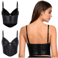 Women Vest Carnival Tops Cosplay Tank Outfits Crop Top Push-up Sexy Rave Bar PU