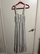 Urban Outfitters White Blue Red Striped Floral Ruffle Strap Midi Sundress S/P