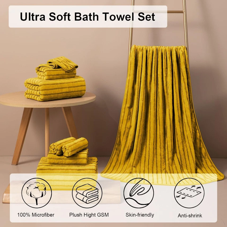 4 peças toalhas de banho grandes listras cabana amarelas 35"x70" lençol de banho tamanho grande Sup... - Imagem 2 de 4