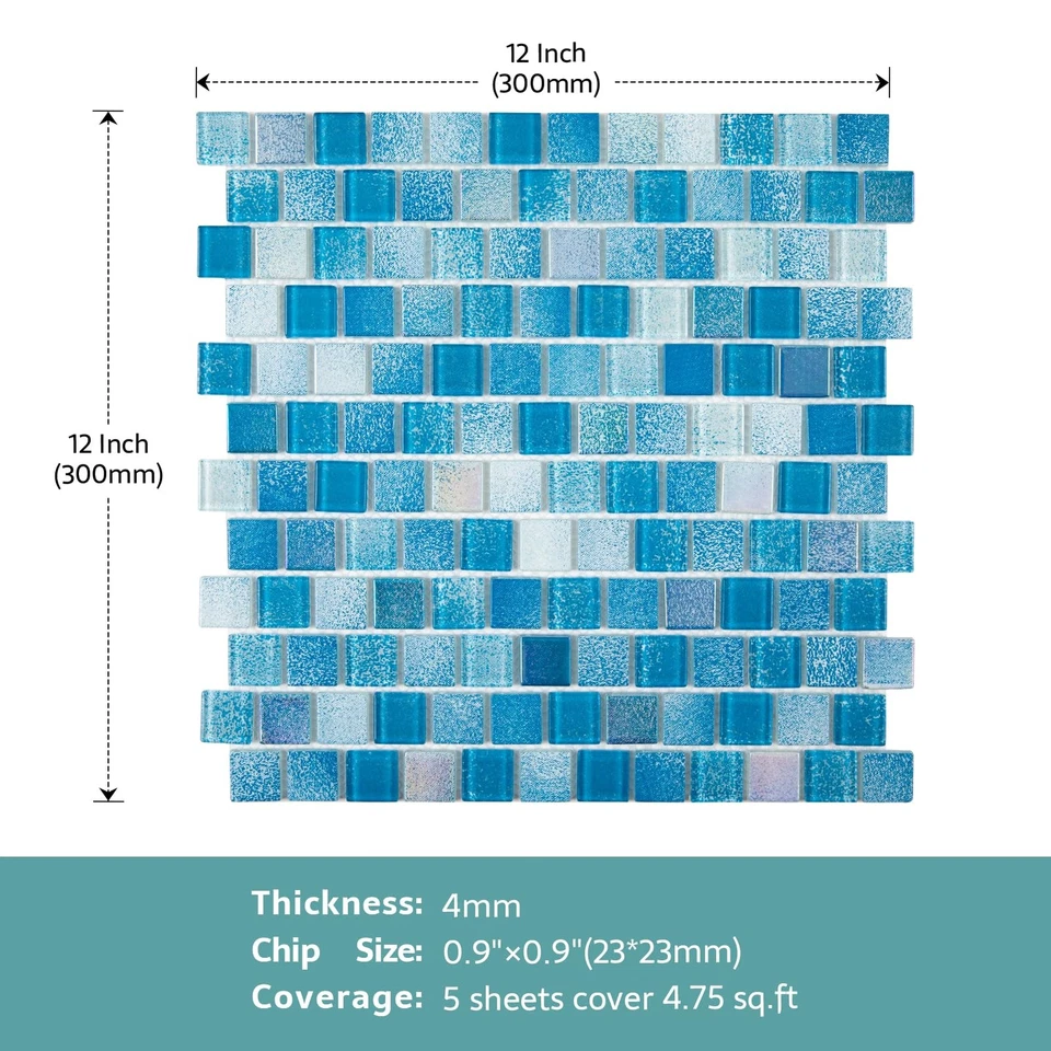 Azulejo de mosaico de vidrio, salpicadero de mosaico de vidrio para piscina 12 x 12 pulgadas para caca de natación... Foto 3 de 4