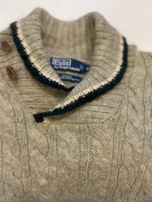 Polo Ralph Lauren Vintage 90s 100 Lambswool Button Shawl Cable Knit Sweater XL