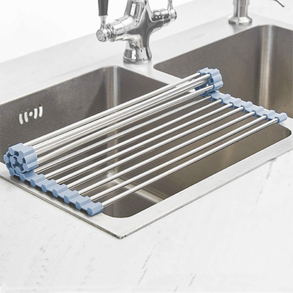 MECHEER Over The Sink Dish Drying Rack, Roll Up Dish Drying Rack ...