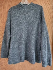 Well Worn Women’s XL Speckled Charcoal Knit Cozy Mock Neck Sweater Wool Blend