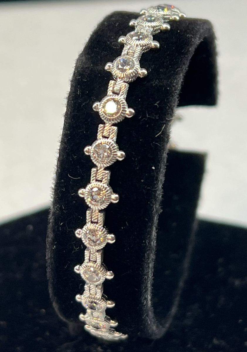 Sterling Silver Judith Ripka CZ Tennis Bracelet Heart Lobster