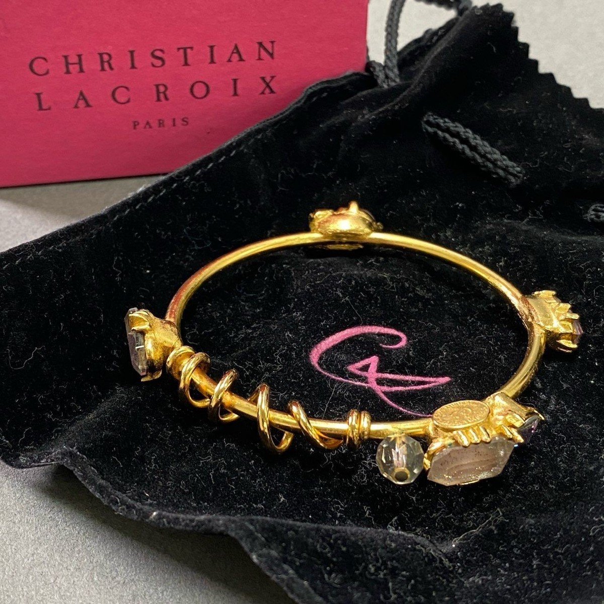 Christian Lacroix ラクロワ　ブレスレット Christian Lacroix Gold Stone Bangle Bracelet Women Used