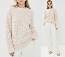 Vince Textured Loop Stitch Bouclé Cable Wool-Alpaca-Blend Sweater sz S $525