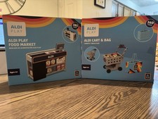 New 2025 Aldi Play Food Market  Cart  Bag Toy Play Set Of Two