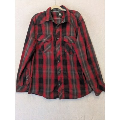 Rock & Republic Men's Size L Red Black Plaid Long Sleeve Button Down Shirt