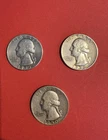Lot of (3)  Washington 90% Silver Quarter Coins Circulated Ungraded