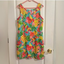 Vintage Lilly Pulitzer White Label Blue Tutti Frutti Fruit Shift Dress 10 Rare