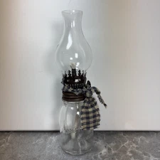 Primitive Style Sm. Mason Jar Oil Burning Lamp / W Burner And Shade 8” Tall