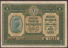 Italy 2 Lire P-M5 (1918) "VF"
