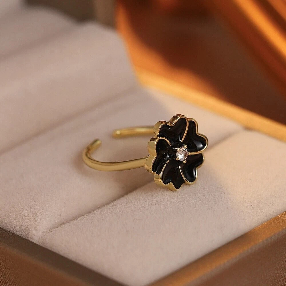 Gothic Black Flower Ring Gothic Black Dahlia Ring Punk Black