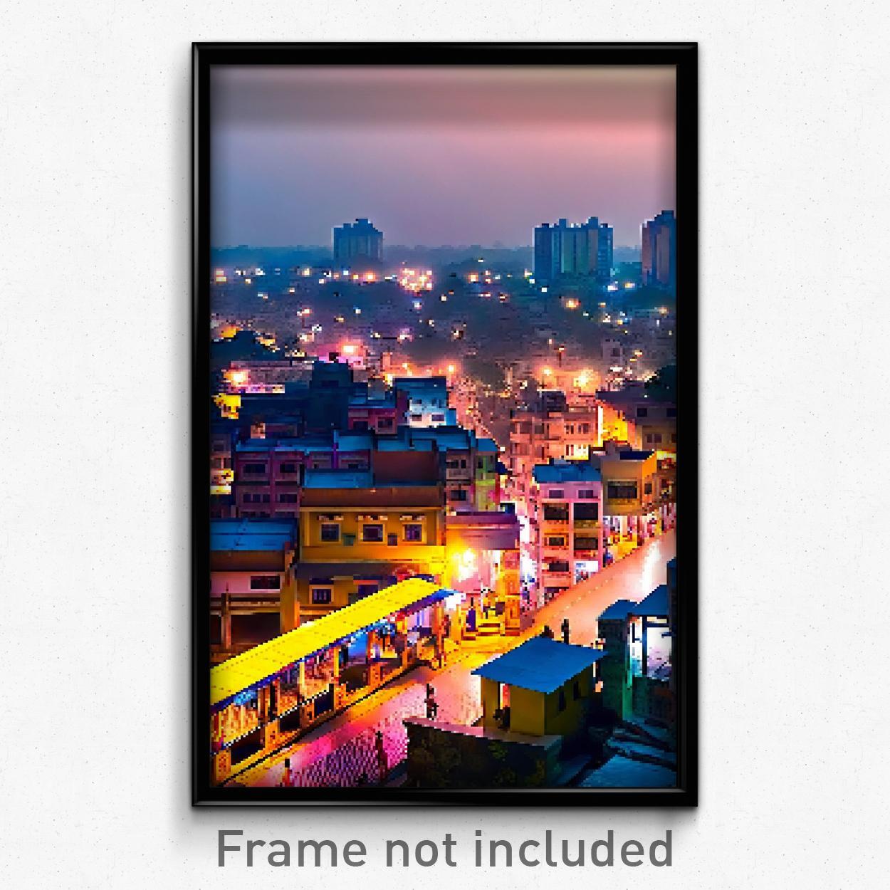 Pixel Art Poster - Noted Indian City (8 Bit Psychedelic Trippy Video Game Print)