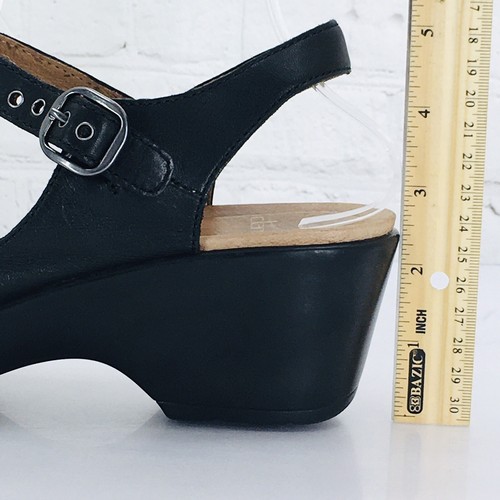 Dansko Wedge Sandals Women Size 40/9.5 Black Leather Ankle Strap Platform - Picture 10 of 15