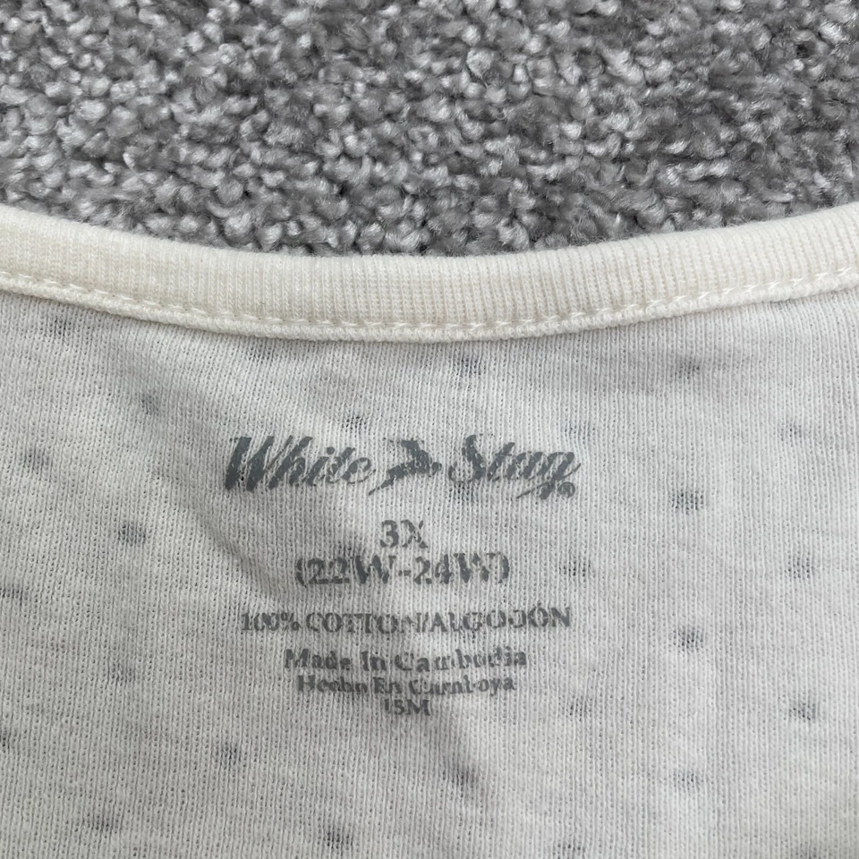 Camisa básica blanca ciervo para mujer 3XL 22/24W blanca lunares cuello redondo manga corta Foto 4 de 4